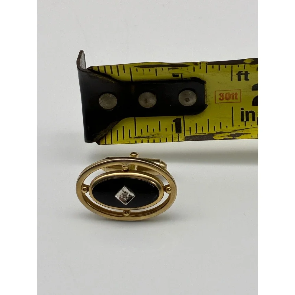 Anson Vintage Mens Gold Tone Black Enamel Crystal Tie Clip and Cufflinks Set